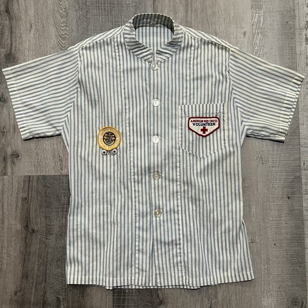 VTG 40s/50s American Red Cross Volunteer Striped Women's Button Uniform Shirt S